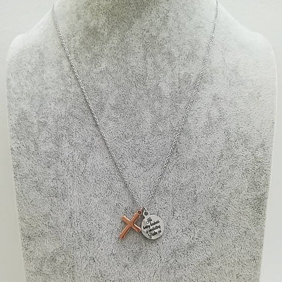 Rose Gold Christian Bible Verse Cross Necklace - Picture 4 of 4